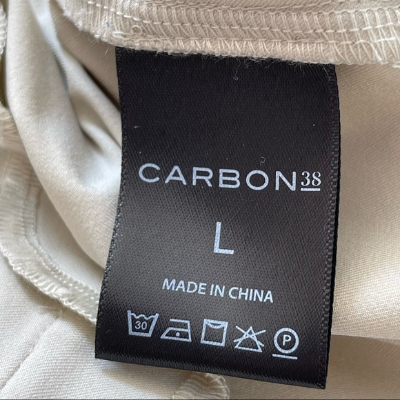 Carbon38 khaki paper bag elastic drawstring tie waist jogger trouser pant large - Picture 4 of 6